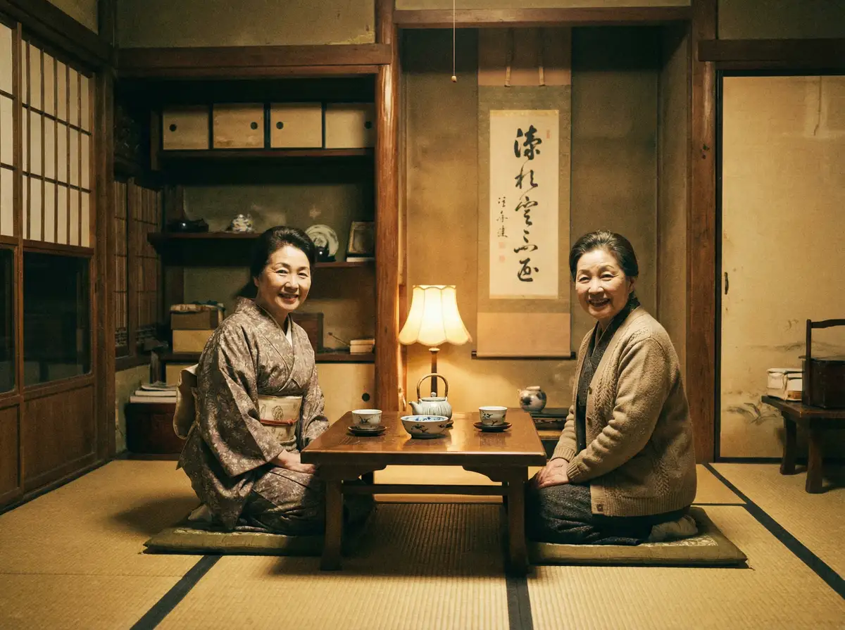 两位优雅的 新葡京赌场网址 在日式茶室中品茶交谈